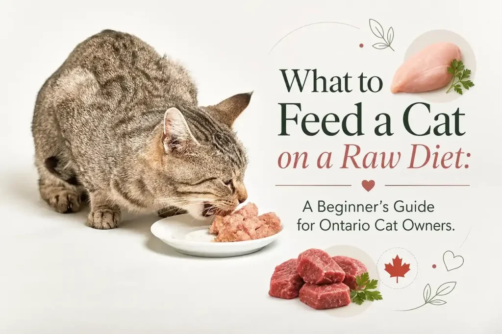 Cat eating raw pet food.